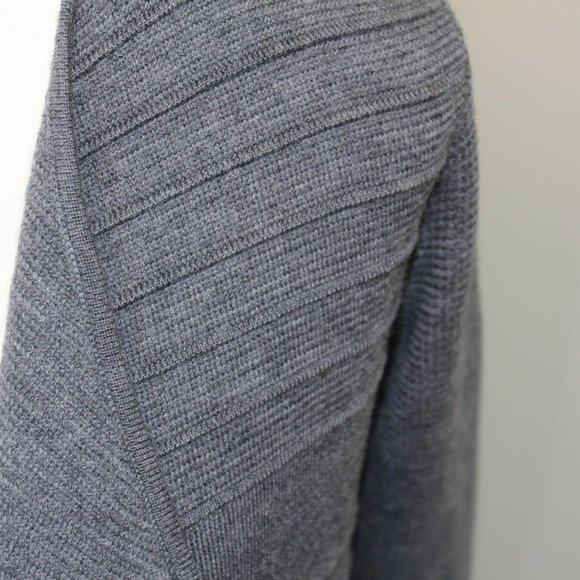 (NWT) Talbots Merino Wool Petite Grey Fringe Open Cardigan Sweater Long Tunic - Picture 5 of 15